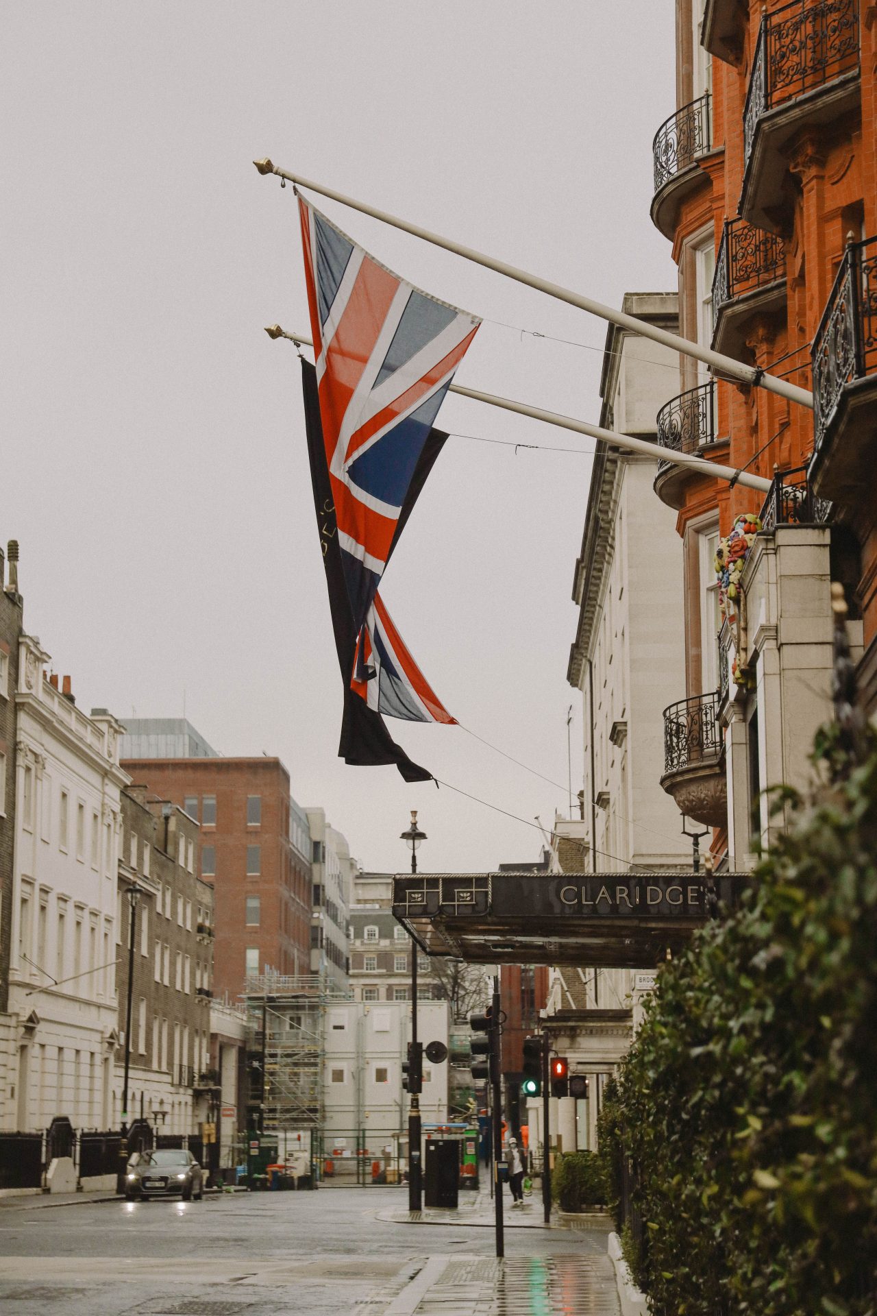 Claridge's Hotel chauffeur service London — Luxelimo chauffeur-driven luxury car at Claridge's, Mayfair