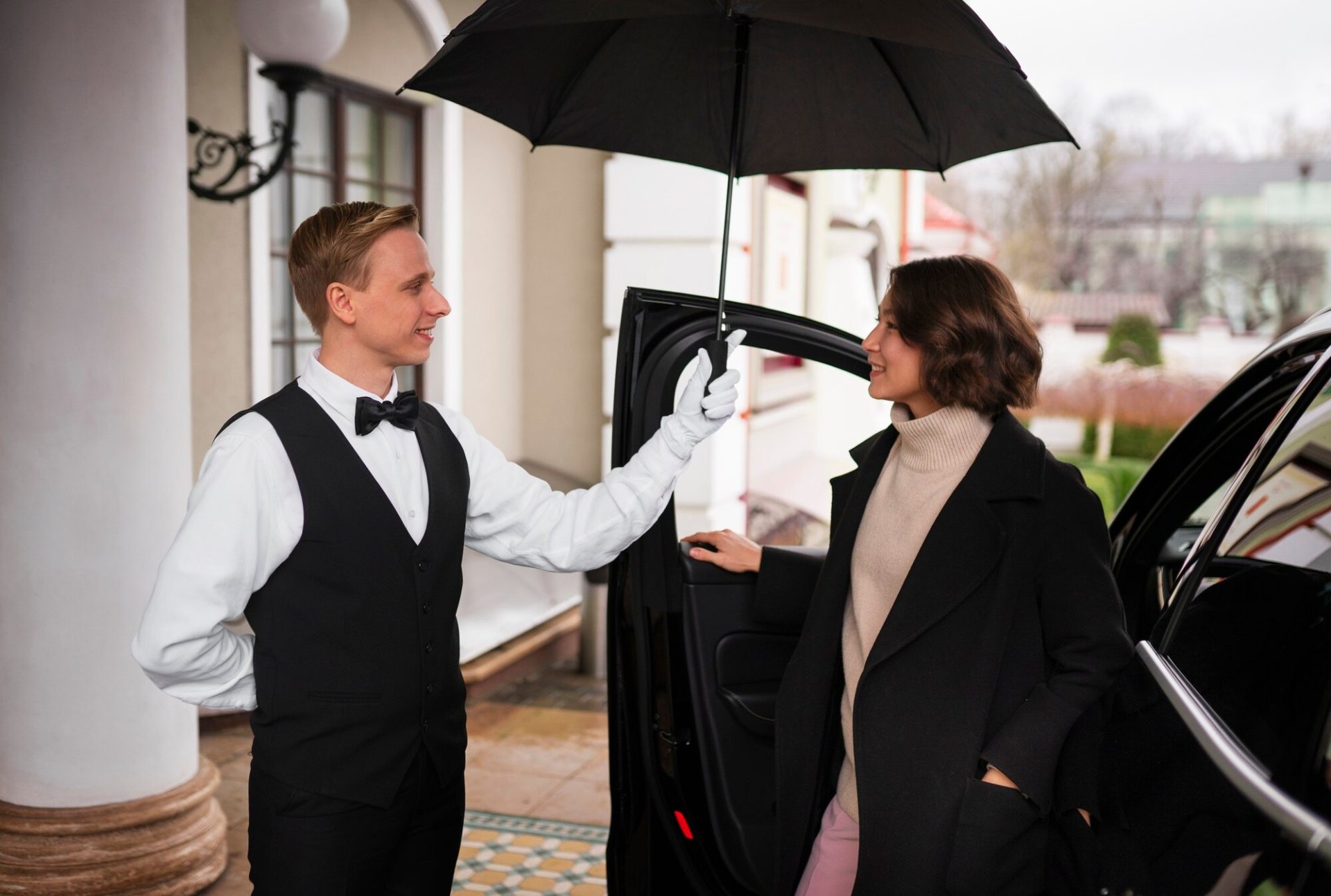 The Connaught Hotel chauffeur service London — Luxelimo chauffeur-driven luxury car at The Connaught, Mayfair